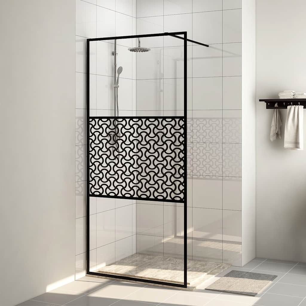 Parete per Doccia Walk-in Vetro Trasparente ESG 100x195cm Nera vidaXL