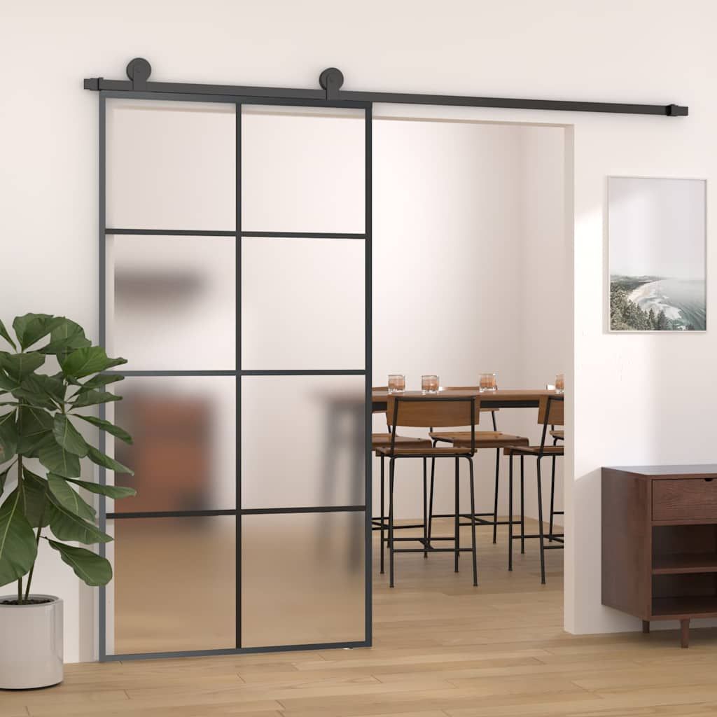 Porta Scorrevole in Vetro ESG e Alluminio 102,5x205 cm Nera vidaXL