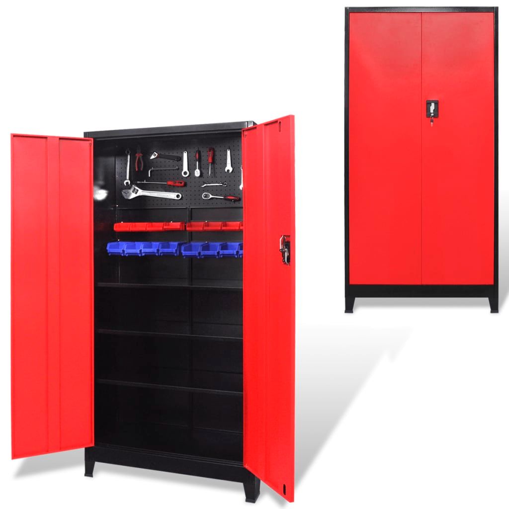 Armadio Portautensili 2 Ante Acciaio 90x40x180 cm Nero e Rosso vidaXL
