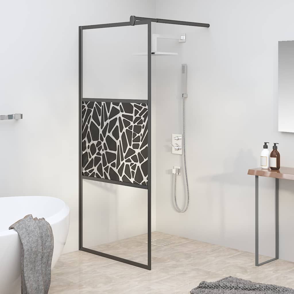 Parete Doccia Walk in 90x195cm Vetro ESG con Design Pietre Nero vidaXL