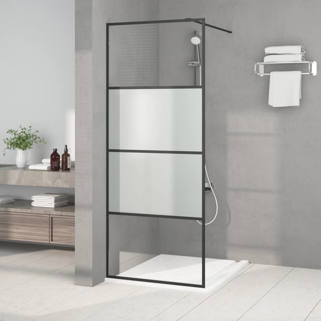 Parete Doccia Walk in Nera 80x195 cm Vetro Semi Smerigliato ESG vidaXL