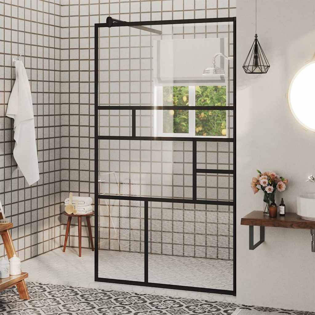 Parete per Doccia Walk-in Vetro Trasparente ESG 90x195 cm Nera vidaXL