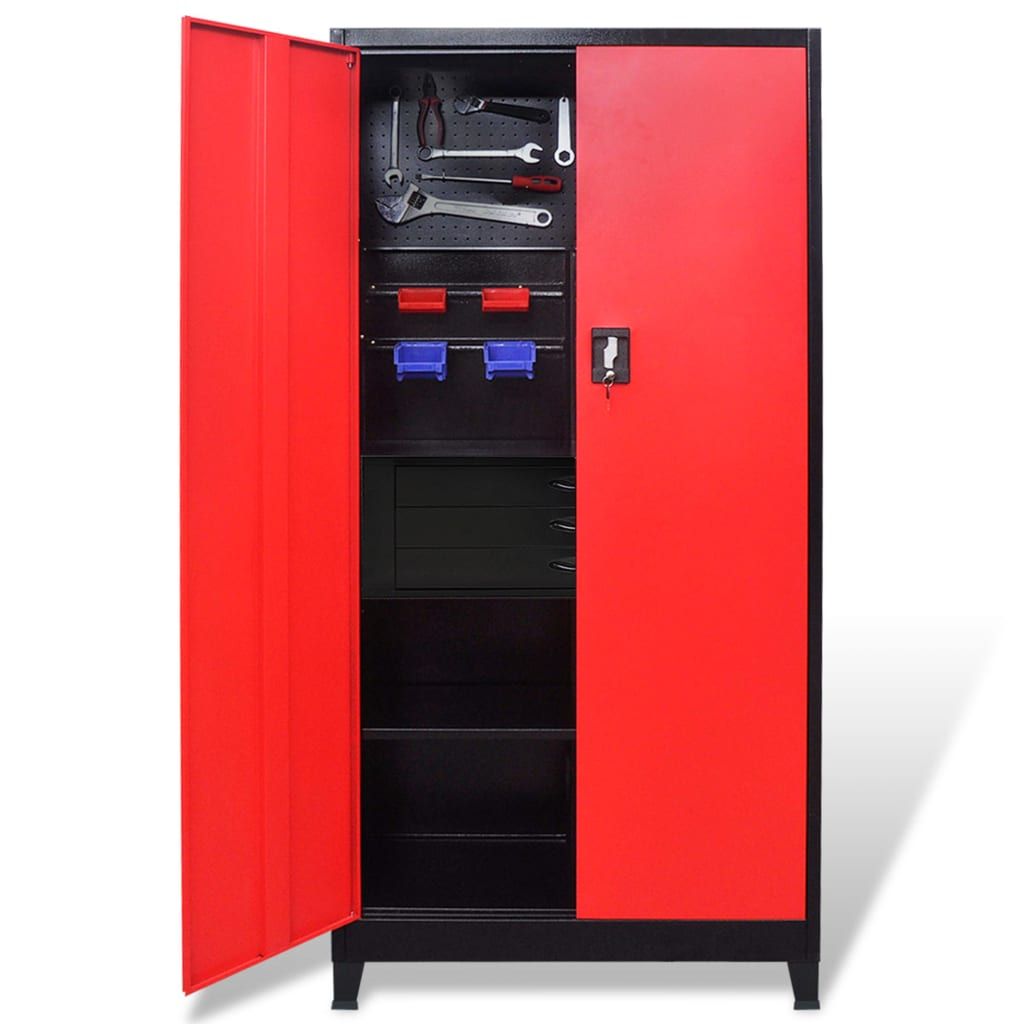 Armadio Portautensili con Cassetti 90x40x180 cm Rosso e Nero vidaXL