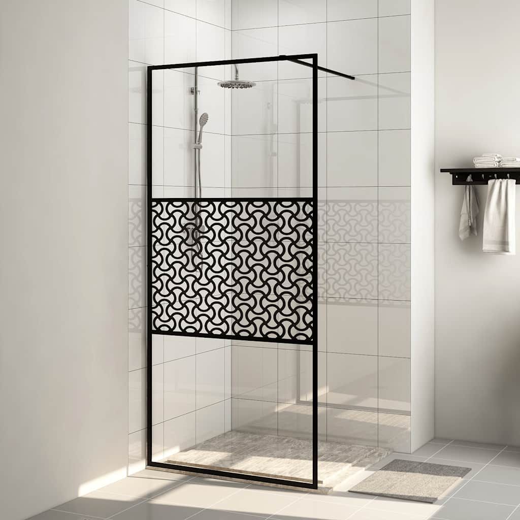 Parete per Doccia Walk-in Vetro Trasparente ESG 115x195cm Nera vidaXL