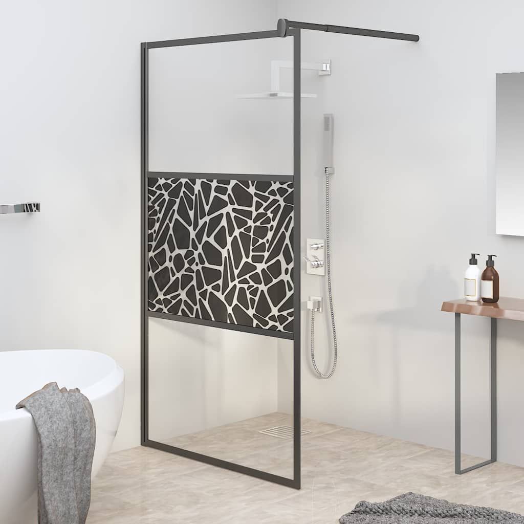 Parete Doccia Walk in 100x195 cm Vetro ESG Design Pietre Nero vidaXL