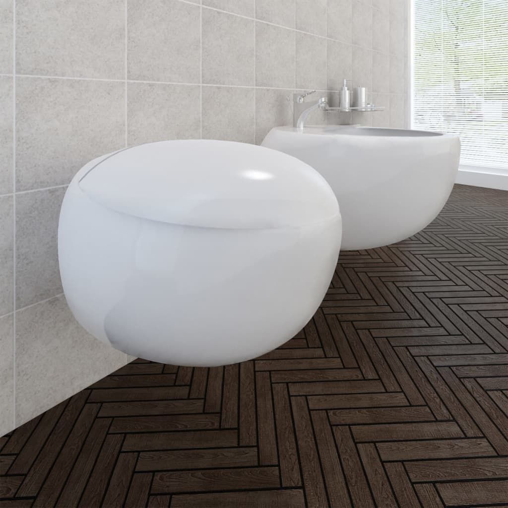 Set Sanitari WC e Bidè a Muro in Ceramica Bianca vidaXL