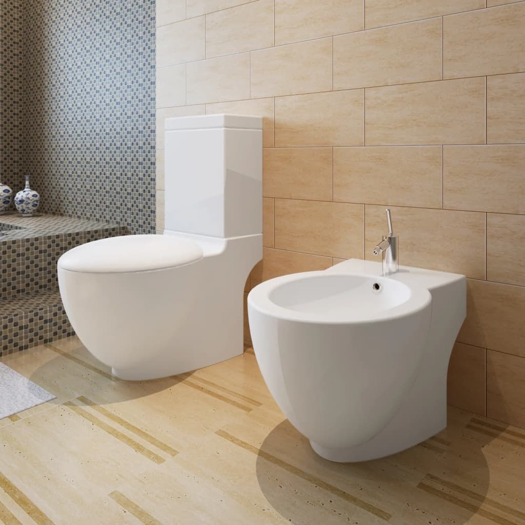 Set WC e Bidet con Piede in Ceramica Bianca vidaXL