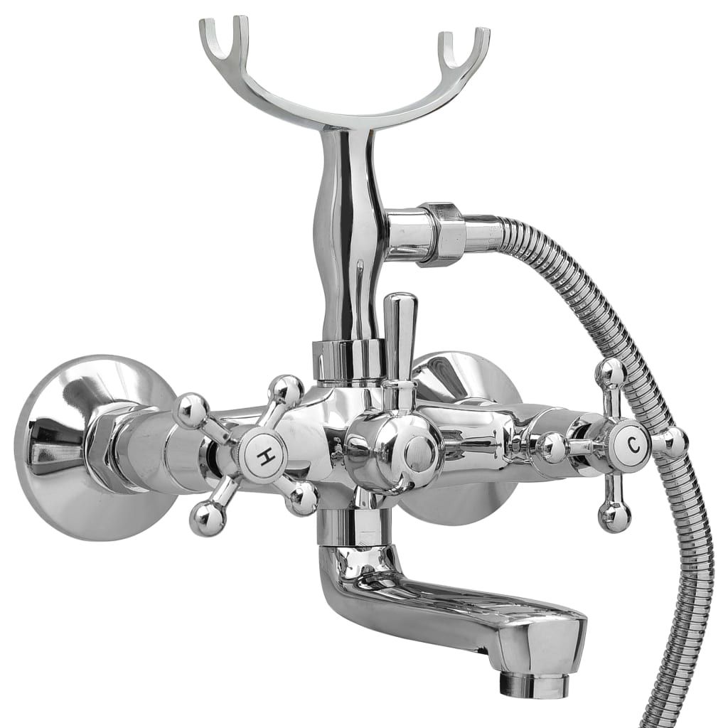 Rubinetto Vasca a 2 Maniglie con Soffione a Mano Cromato Retro vidaXL