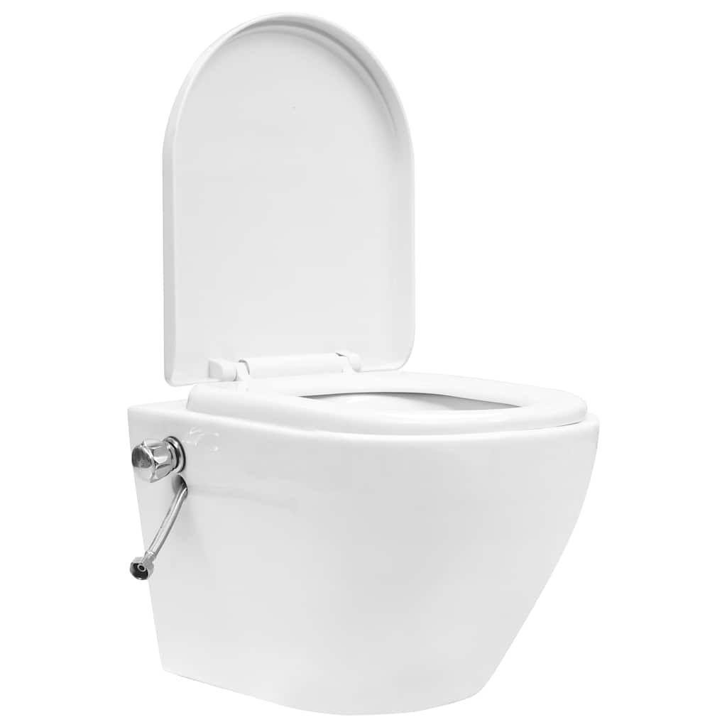 WC a Muro senza Bordo con Sciacquone Nascosto Ceramica Bianco vidaXL