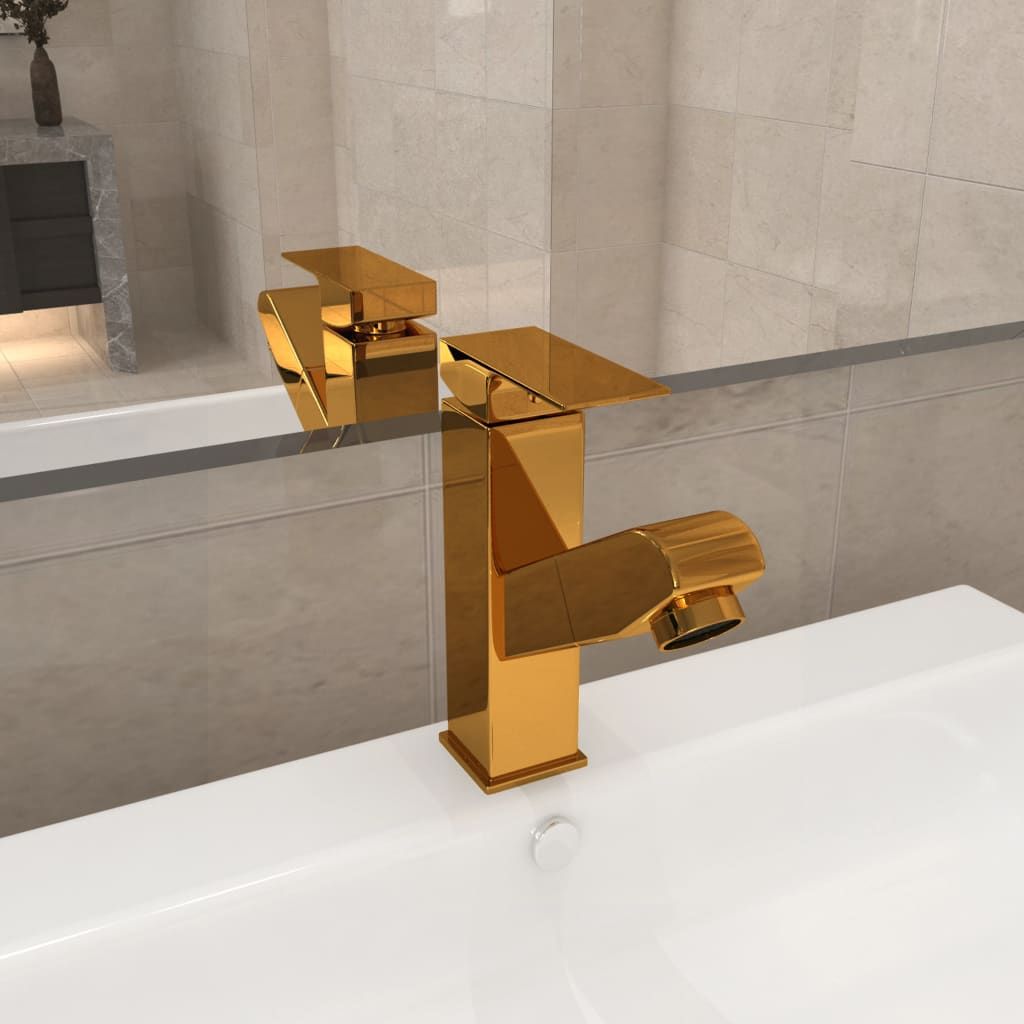 Rubinetto Lavabo da Bagno Funzione Estraibile Oro 157x172 mm vidaXL