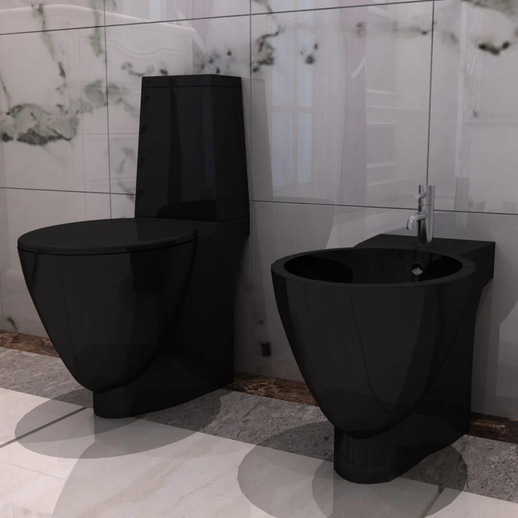 Set Toilette e Bidè in Ceramica Nero vidaXL