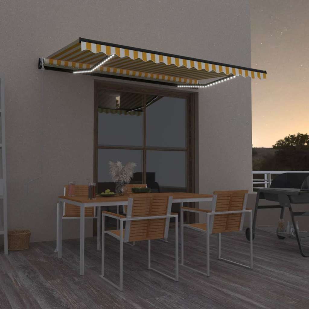 Tenda Automatica con Sensore Vento LED 450x300 cm Gialla Bianca vidaXL