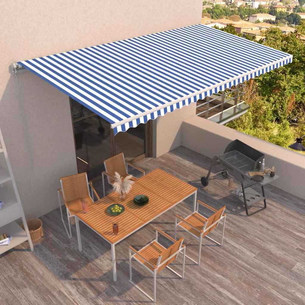 Tenda da Sole Retrattile Manuale 600x350 cm Blu e Bianca vidaXL