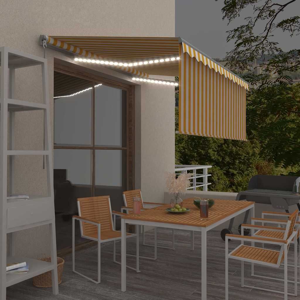 Tenda da Sole Retrattile Parasole LED 3,5x2,5m Gialla e Bianca vidaXL