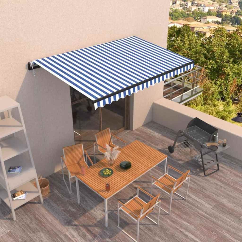 Tenda da Sole Retrattile Automatica 400x350 cm Blu e Bianca vidaXL