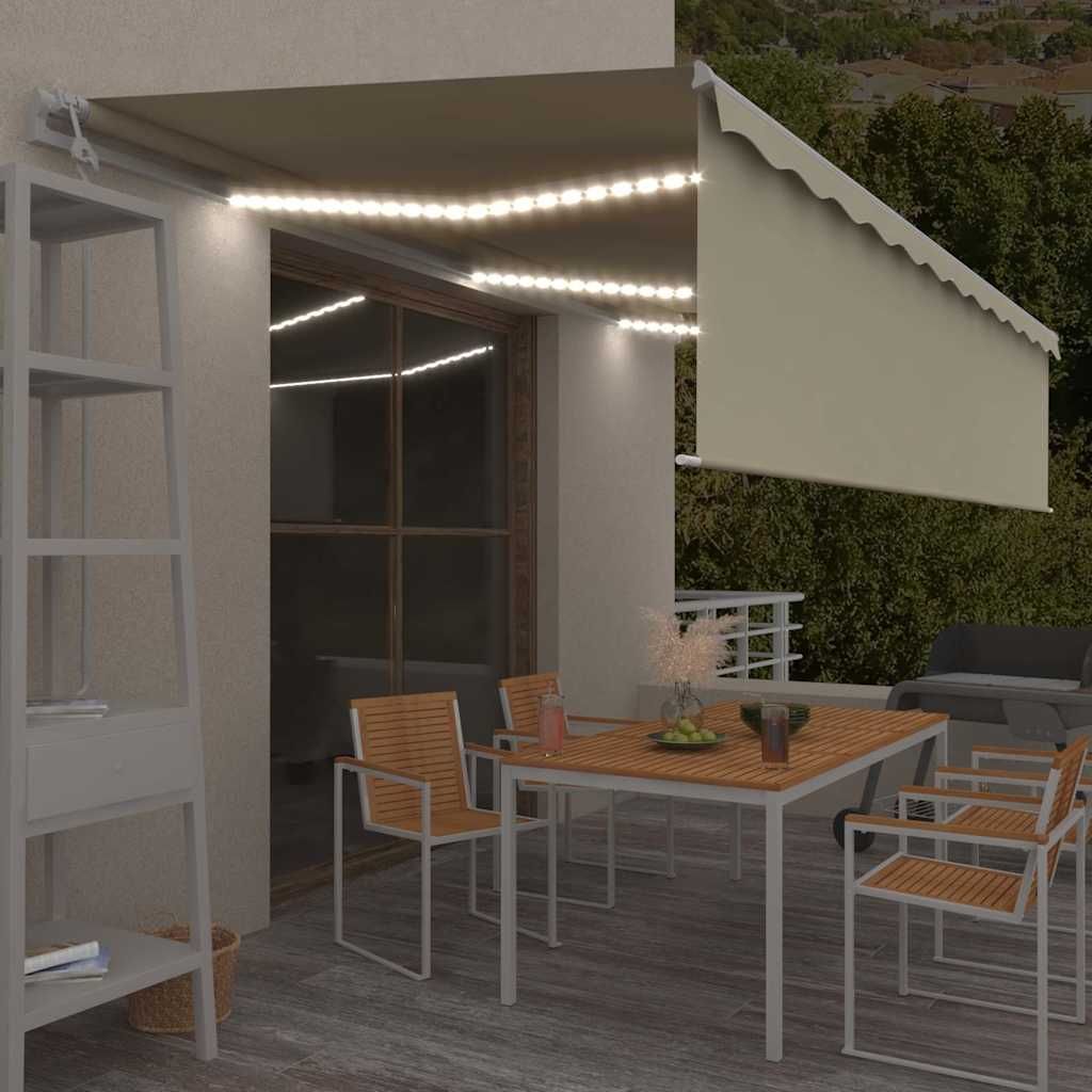Tenda Automatica con Parasole LED e Sensore Vento 6x3 m Crema vidaXL