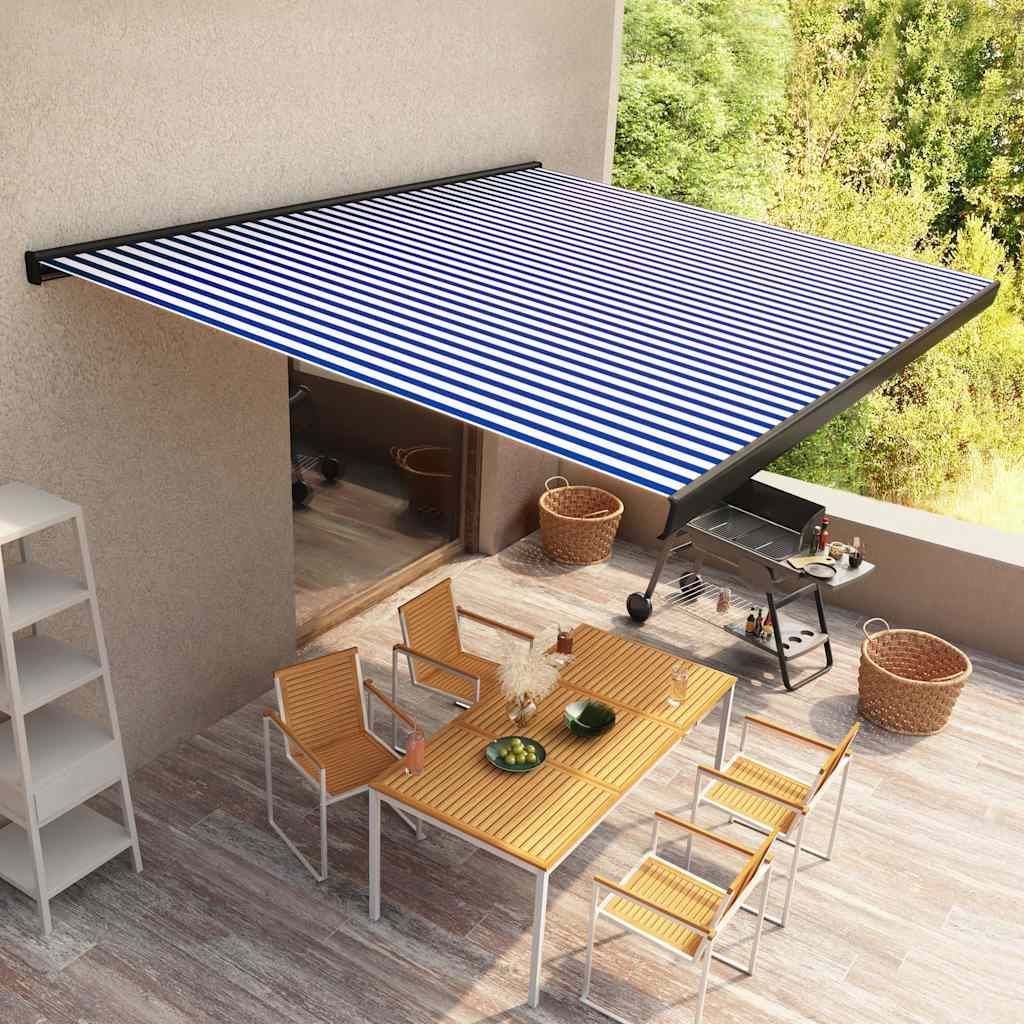 Tenda a Cassonetto Motorizzata 350x250 cm Blu e Bianco vidaXL