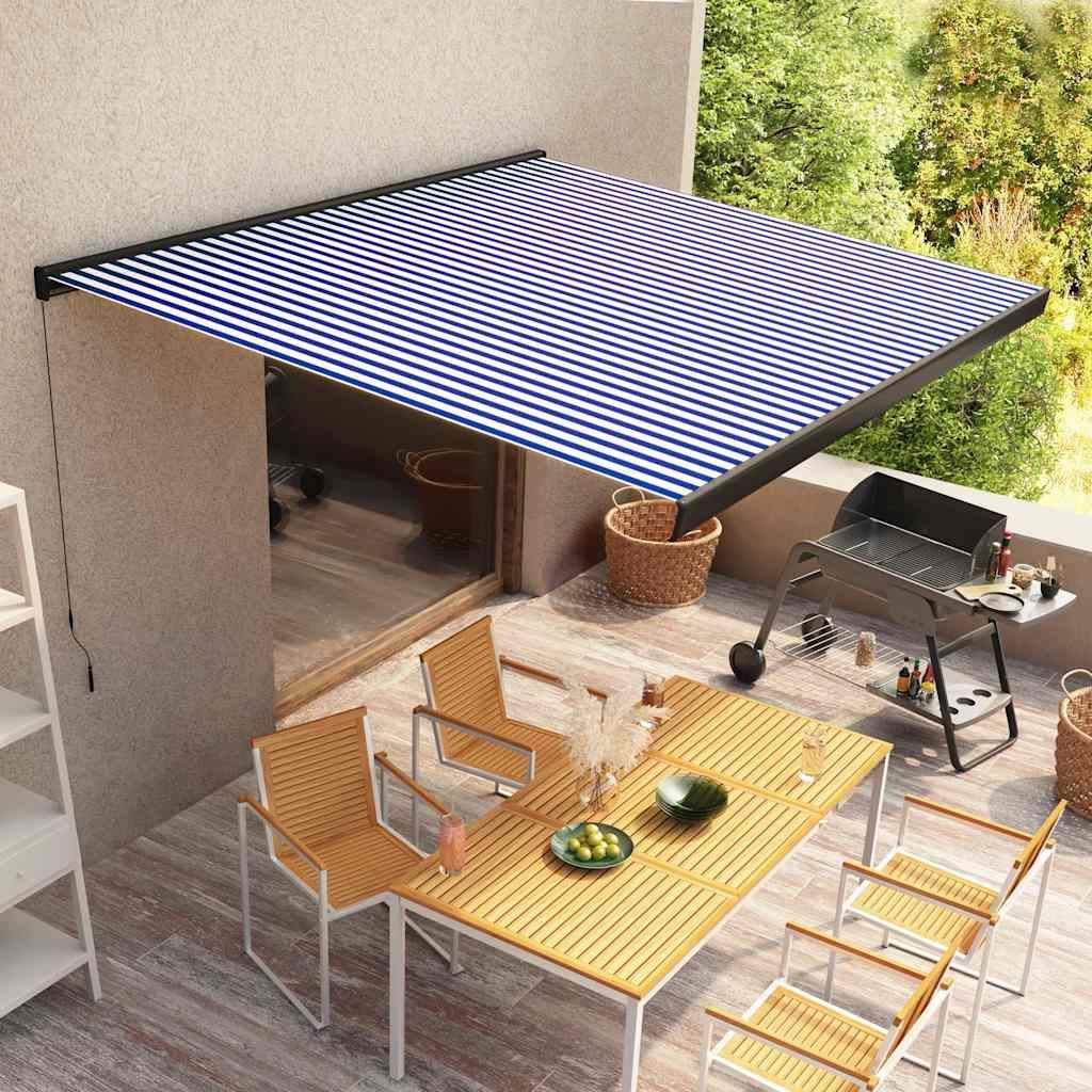 Tenda a Cassonetto Manuale 350x250 cm Blu e Bianca vidaXL