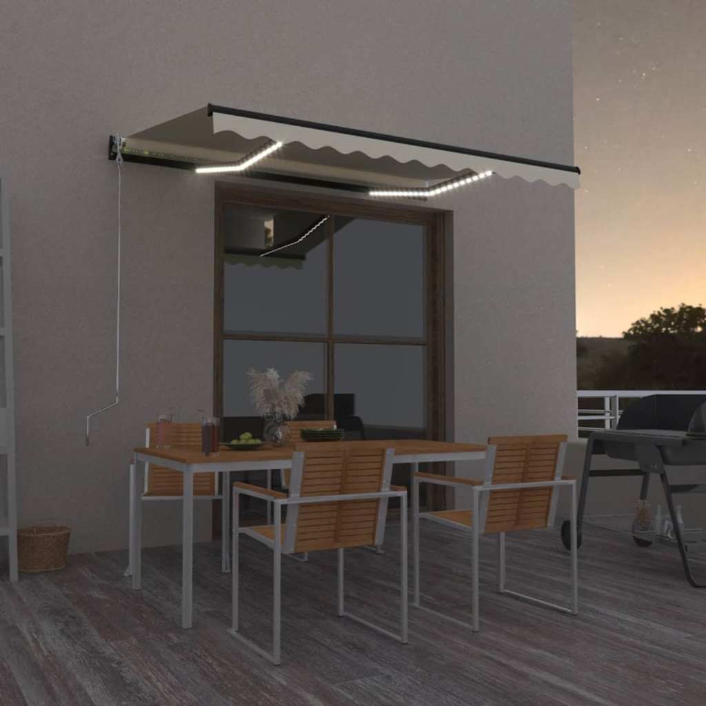 Tenda da Sole Retrattile Manuale LED 350x250 cm Gialla e Bianca vidaXL