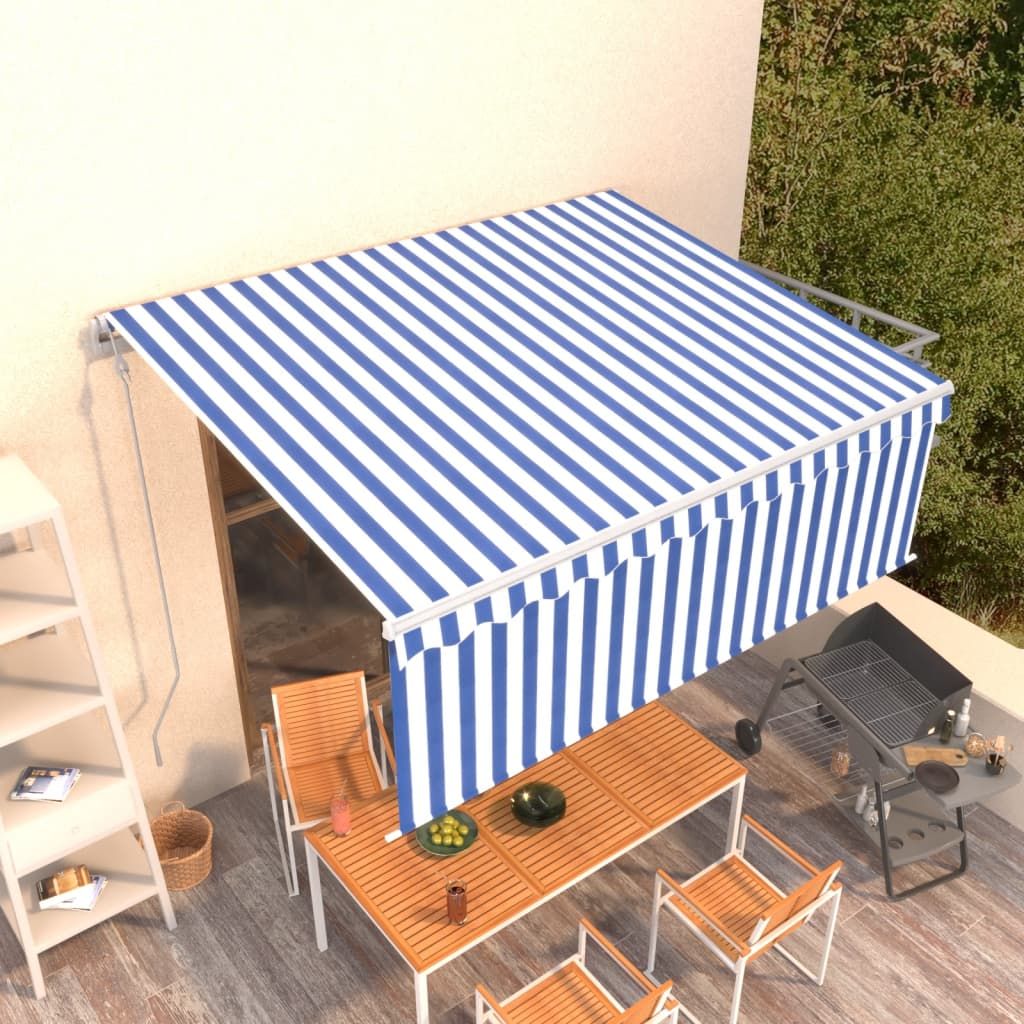 Tenda Sole Retrattile Automatica con Parasole 4x3,5m Blu Bianco vidaXL