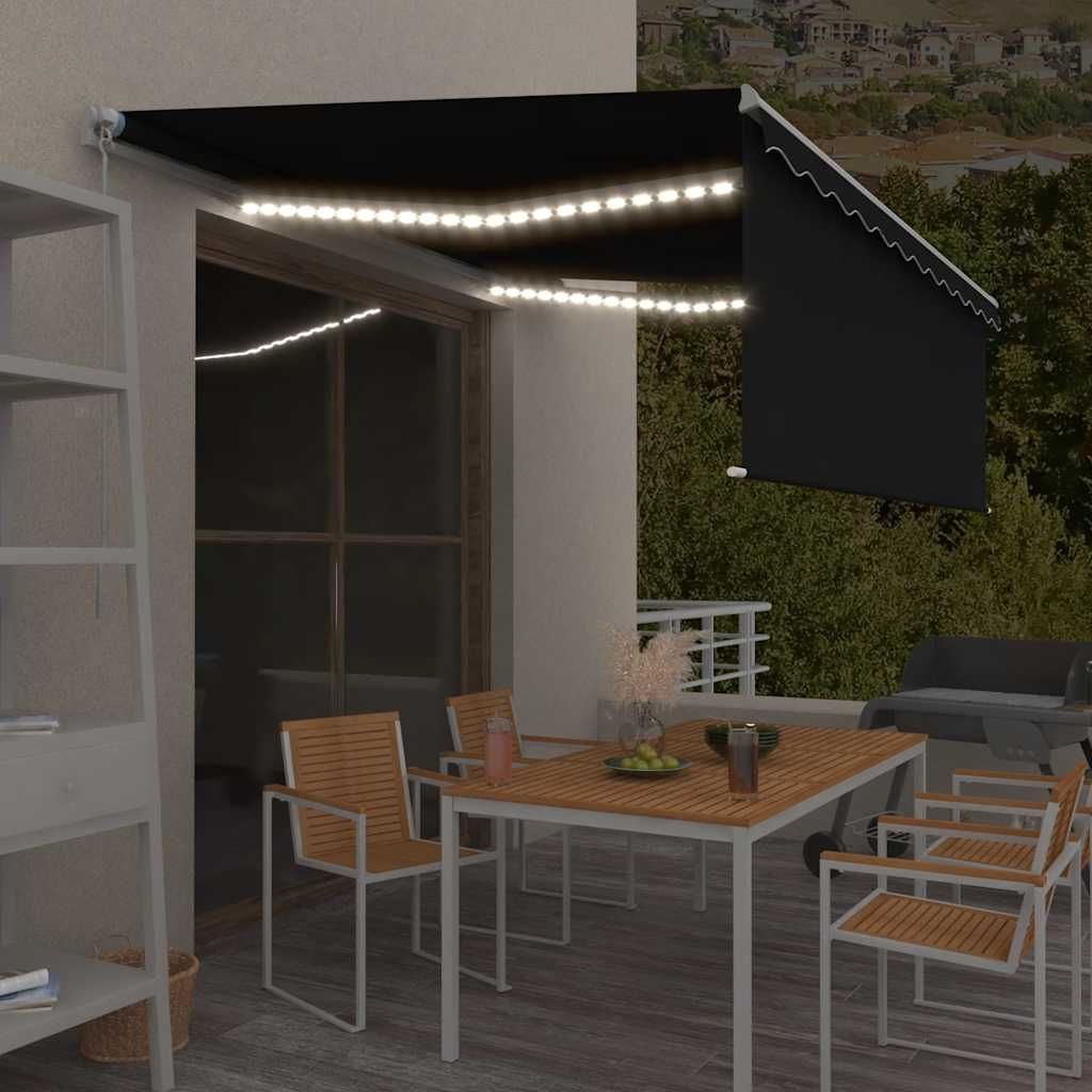 Tenda da Sole Retrattile Manuale con LED 4,5x3 m Antracite vidaXL