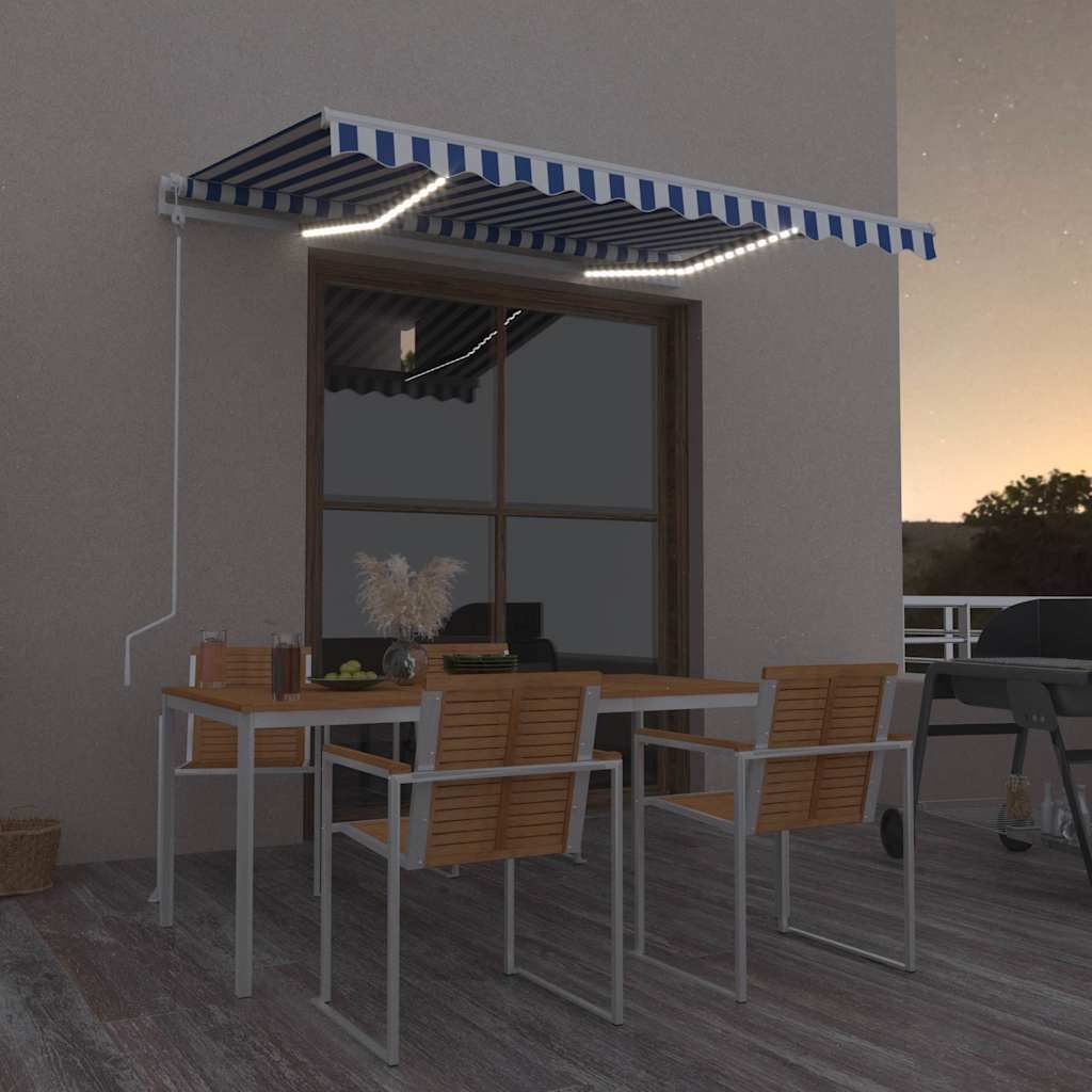 Tenda Automatica con Sensore Vento e LED 350x250 cm Blu Bianca vidaXL