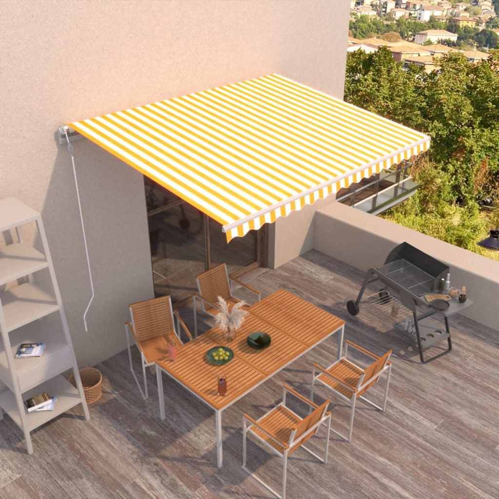 Tenda da Sole Retrattile Automatica 450x350 cm Gialla e Bianca vidaXL