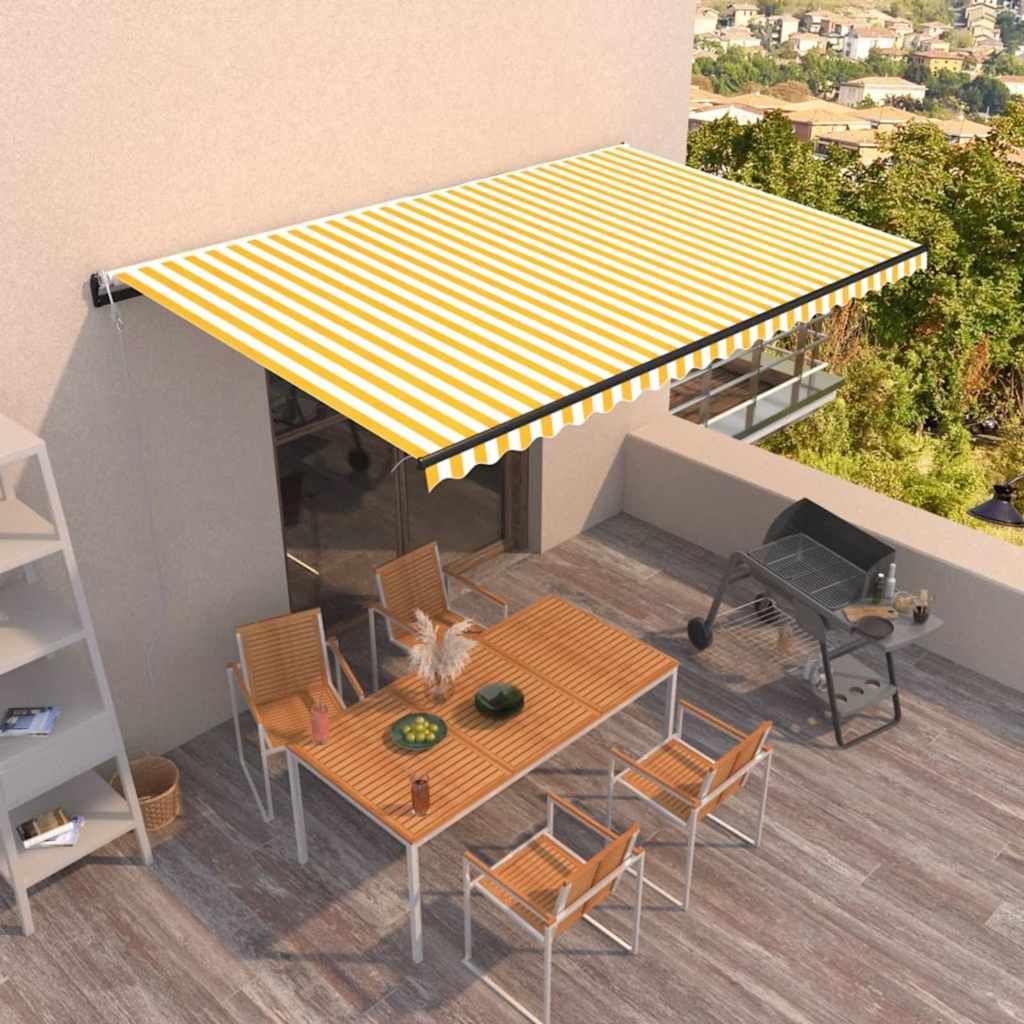 Tenda da Sole Retrattile Automatica 500x350 cm Gialla e Bianca vidaXL