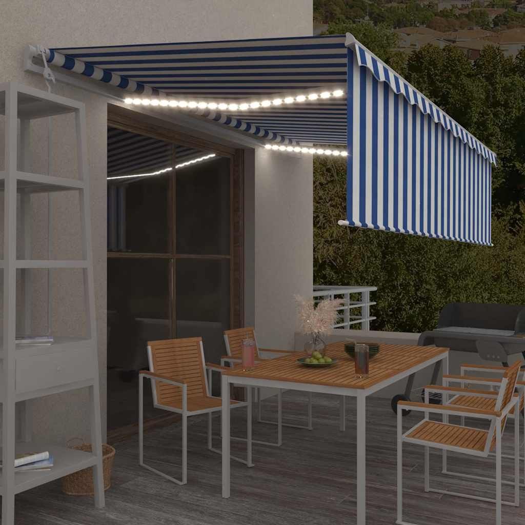 Tenda Automatica Parasole LED Sensore Vento 5x3 m Blu Bianco vidaXL