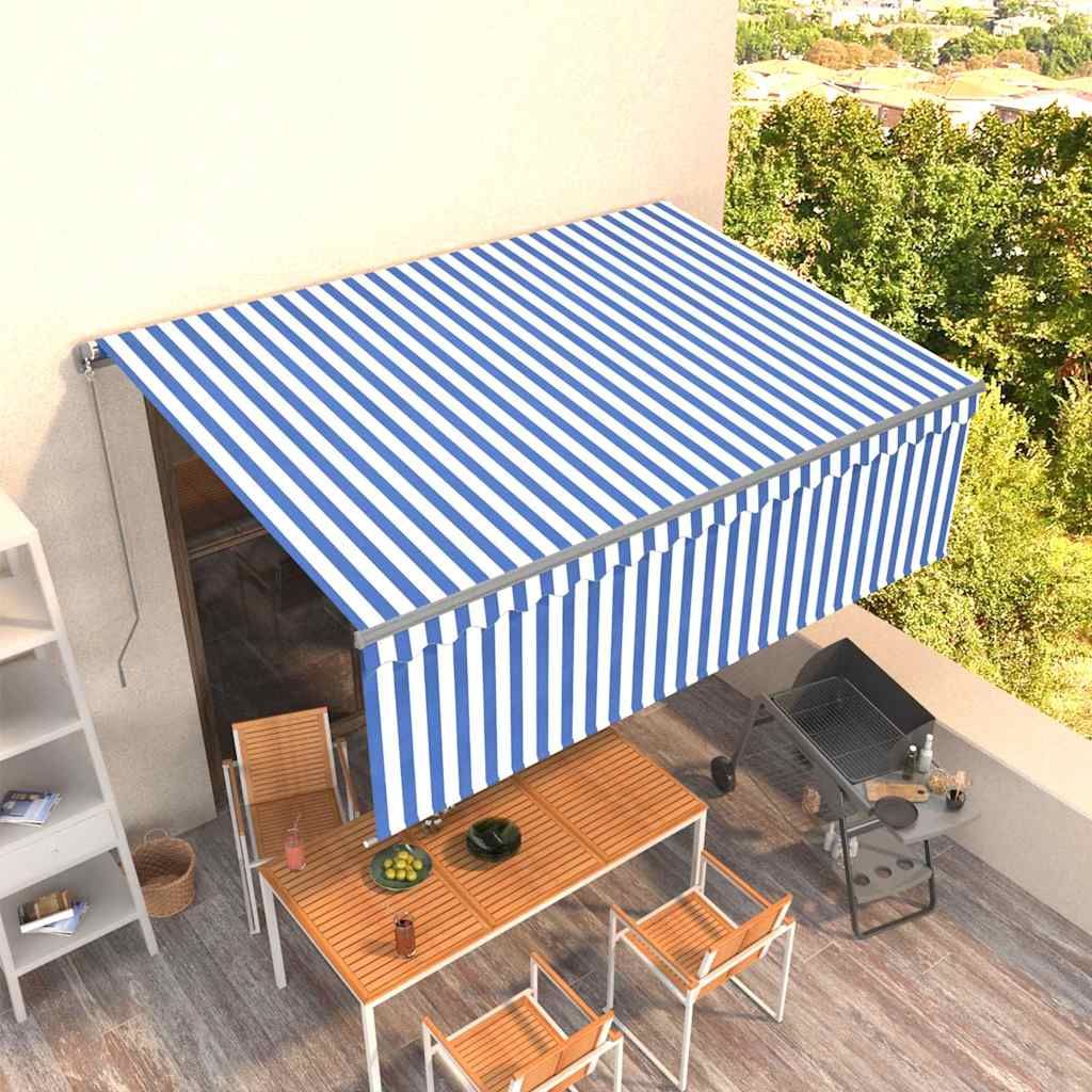 Tenda Sole Retrattile Manuale con Parasole 4,5x3m Blu e Bianco vidaXL
