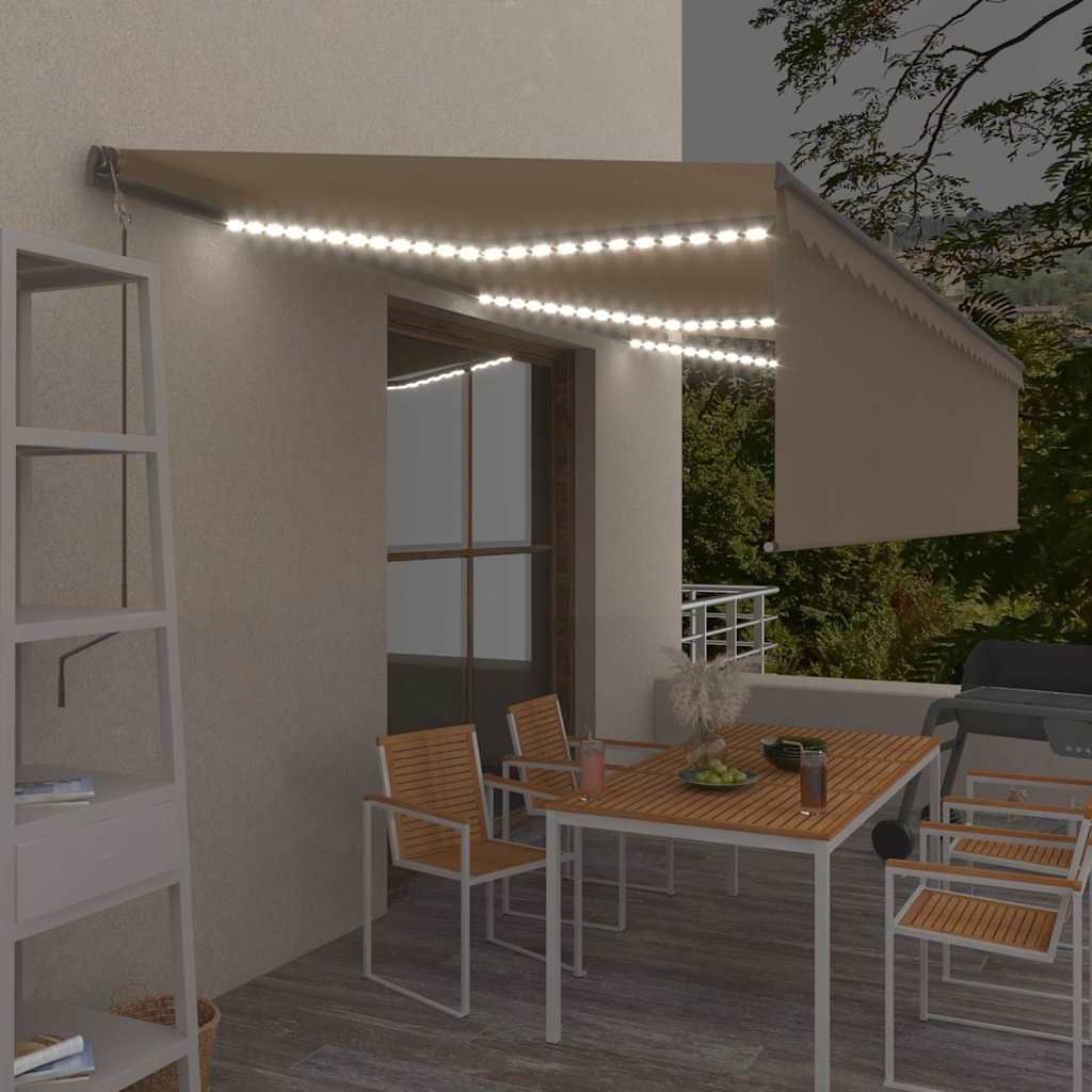 Tenda Automatica con Parasole LED e Sensore Vento 6x3 m Crema vidaXL