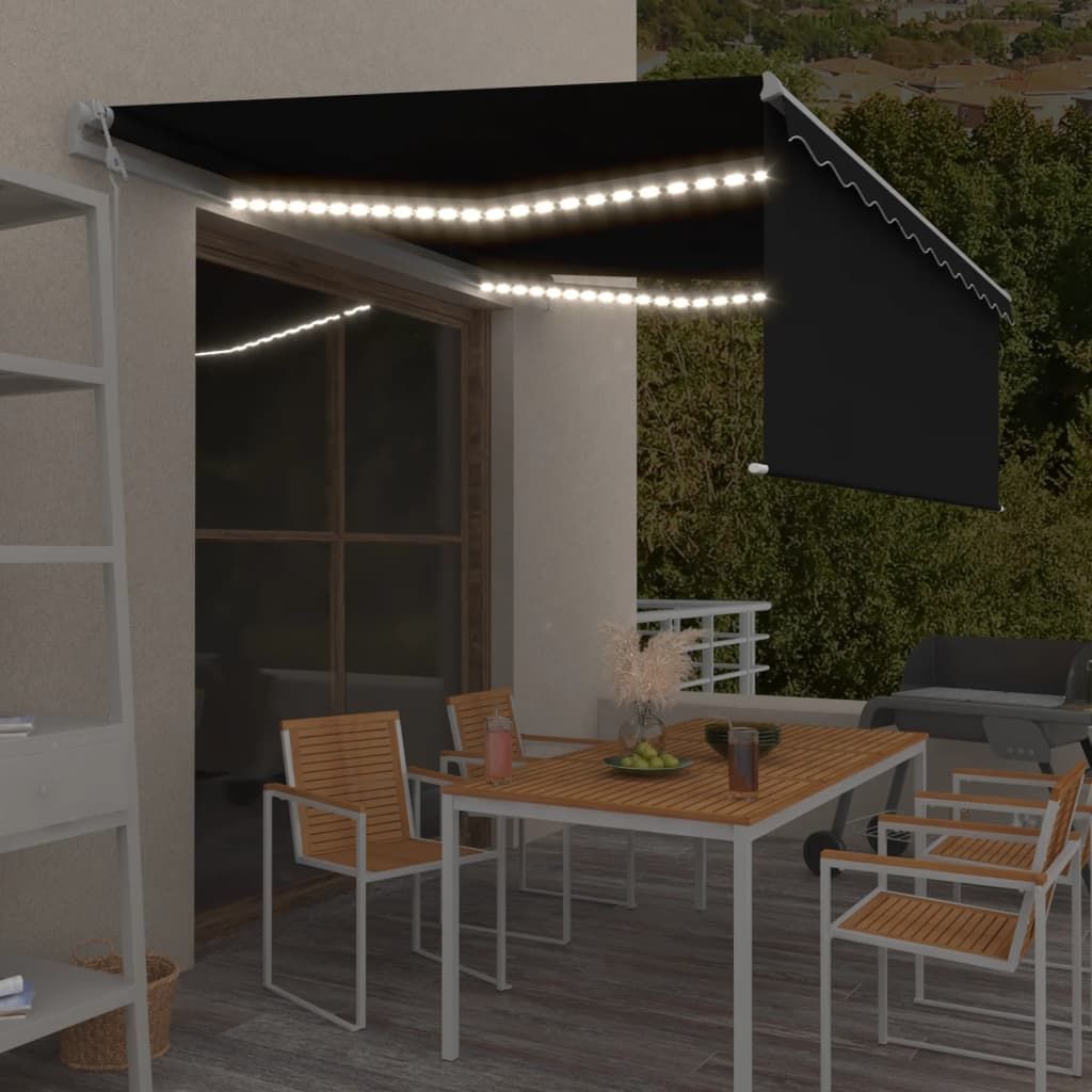 Tenda Automatica Parasole Sensore Vento e LED 4x3m Antracite vidaXL