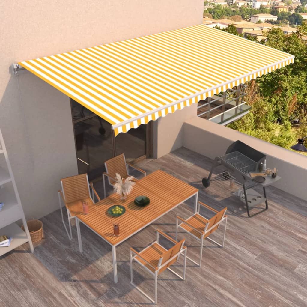 Tenda da Sole Retrattile Manuale 600x350 cm Gialla e Bianca vidaXL