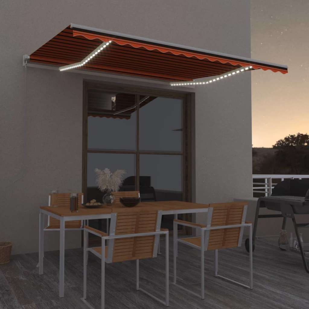 Tenda da Sole Manuale con LED 400x350 cm Arancione e Marrone vidaXL