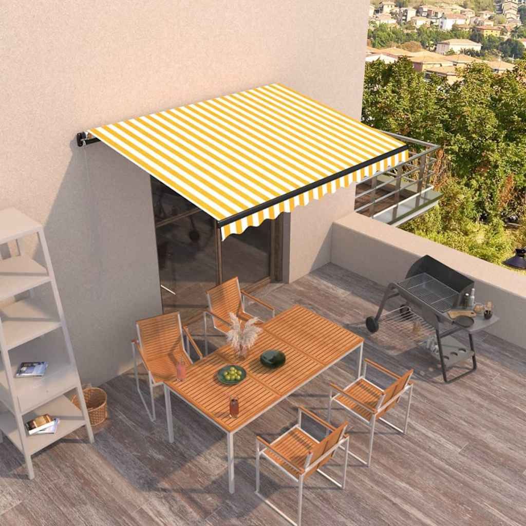 Tenda da Sole Retrattile Manuale 350x250 cm Gialla e Bianca vidaXL
