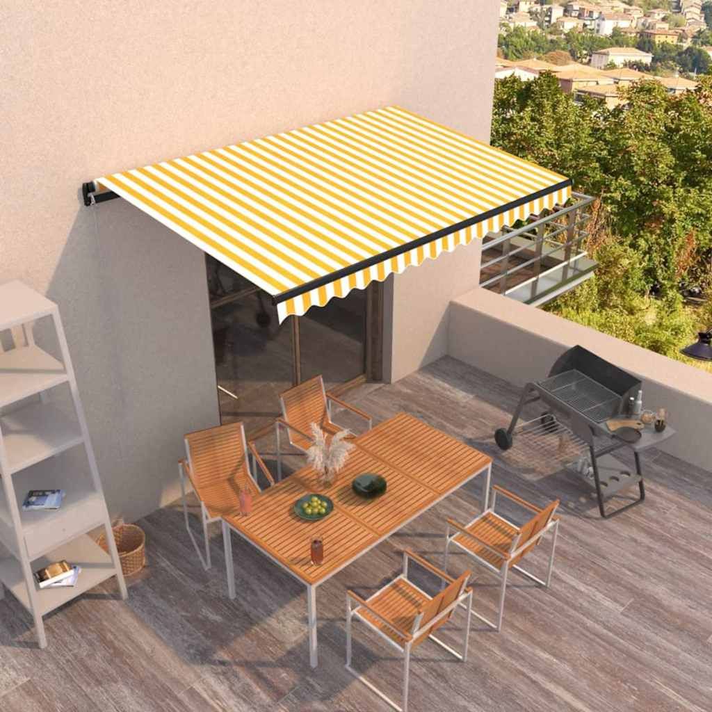 Tenda da Sole Retrattile Manuale 400x350 cm Gialla e Bianca vidaXL