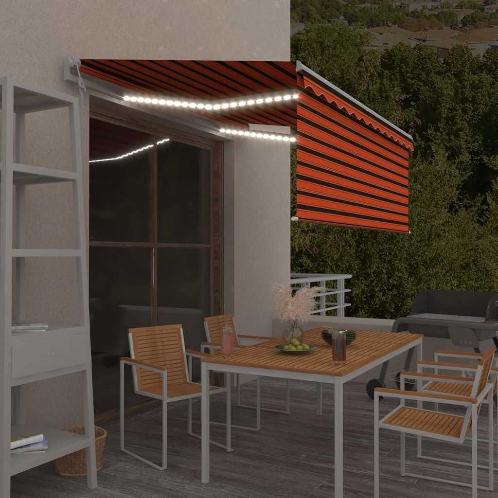 Tenda Automatica LED Sensore Vento 3,5x2,5m Arancione Marrone vidaXL