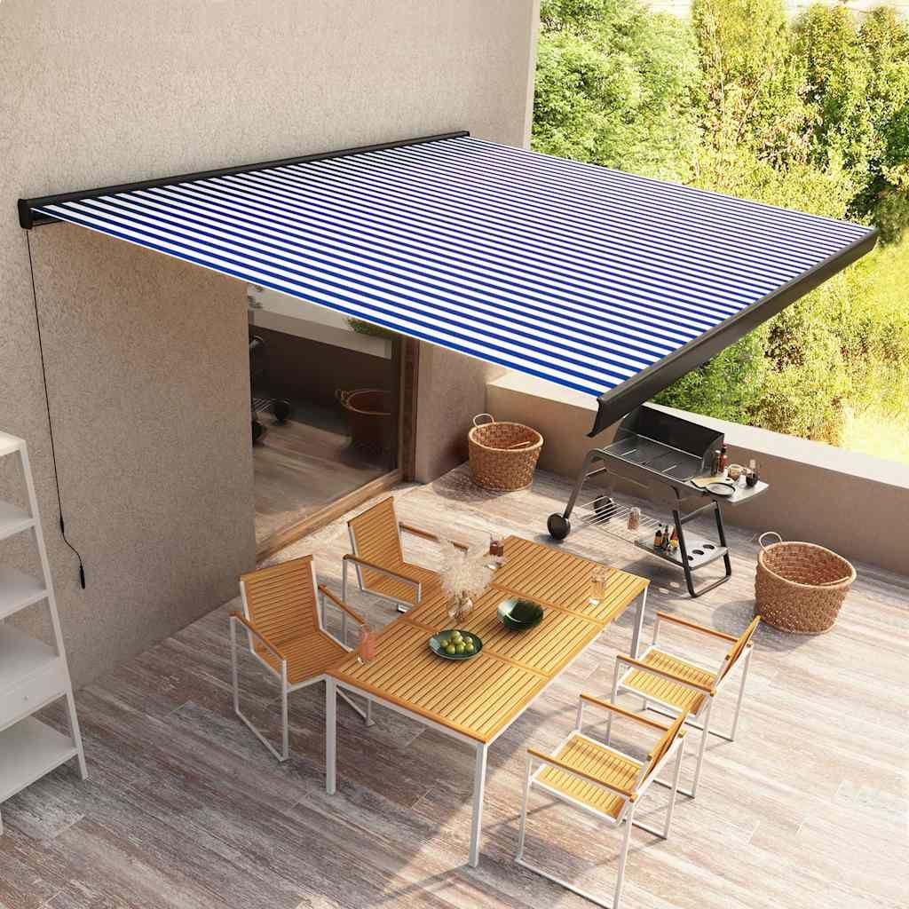 Tenda a Cassonetto Manuale 400x300 cm Blu e Bianca vidaXL