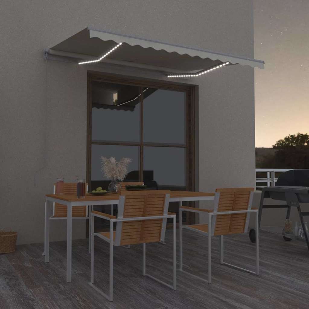 Tenda da Sole Retrattile Manuale con LED 350x250 cm Crema vidaXL