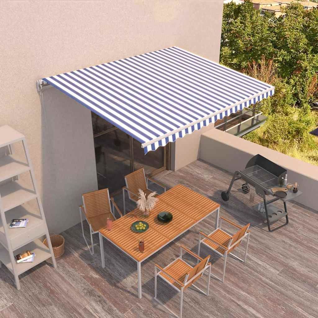 Tenda da Sole Retrattile Manuale 400x300 cm Blu e Bianca vidaXL