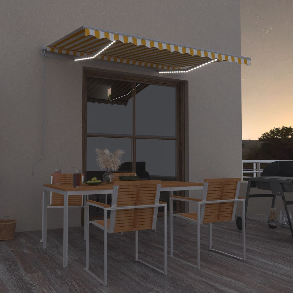 Tenda da Sole Manuale con LED 300x250 cm Gialla e Bianca vidaXL