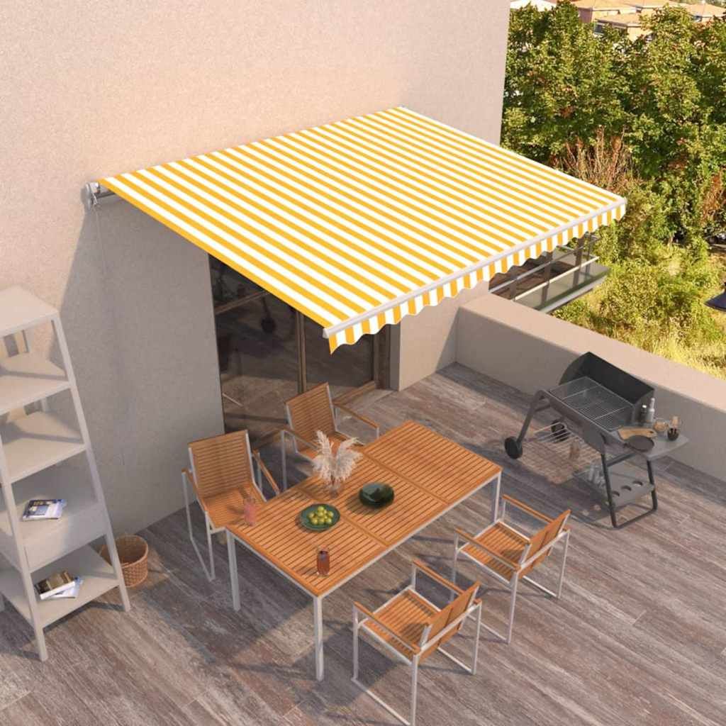 Tenda da Sole Retrattile Manuale 450x350 cm Gialla e Bianca vidaXL