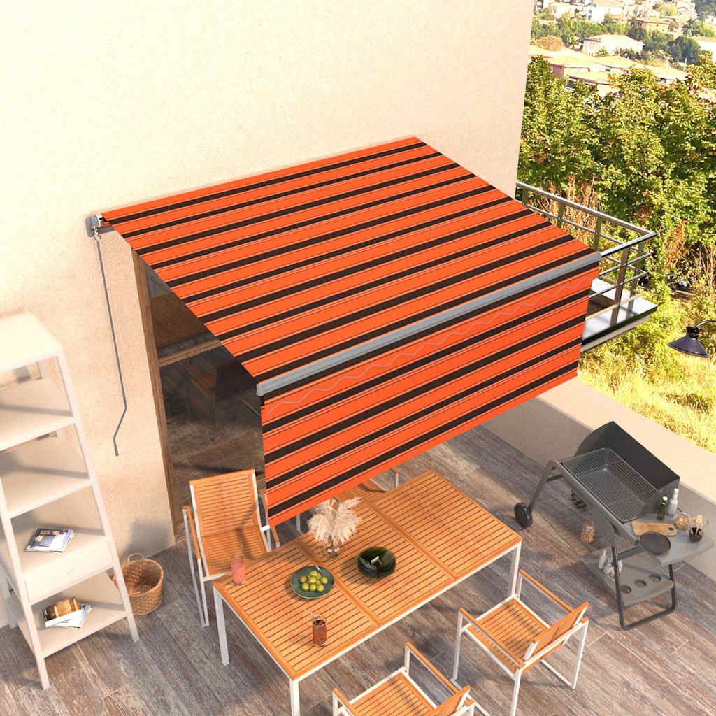Tenda Retrattile Manuale con Parasole 3x2,5m Arancione Marrone vidaXL