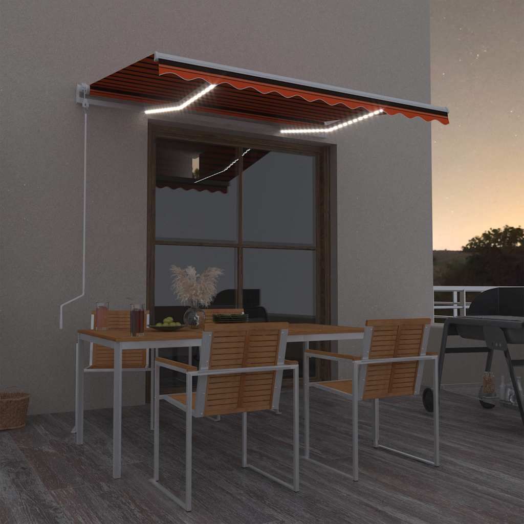 Tenda Automatica Sensore Vento LED 300x250 cm Arancione/Marrone vidaXL
