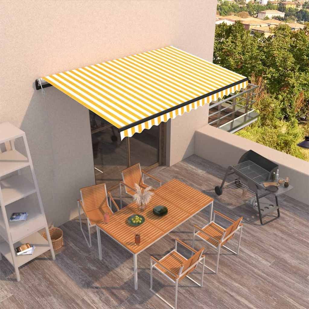 Tenda da Sole Retrattile Automatica 450x350 cm Gialla e Bianca vidaXL