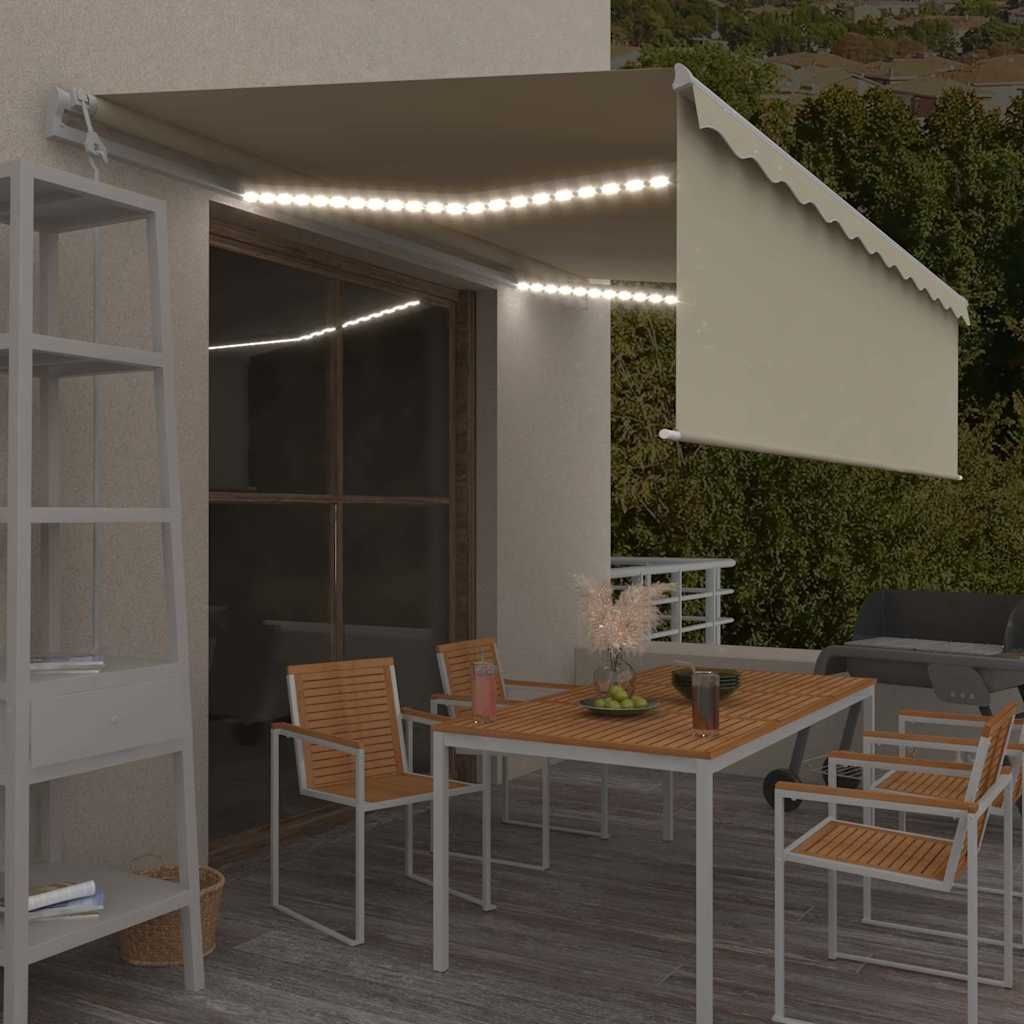 Tenda Automatica con Parasole Sensore Vento e LED 5x3 m Crema vidaXL