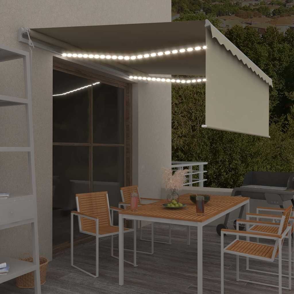 Tenda Automatica con Parasole LED e Sensore Vento 4x3 m Crema vidaXL