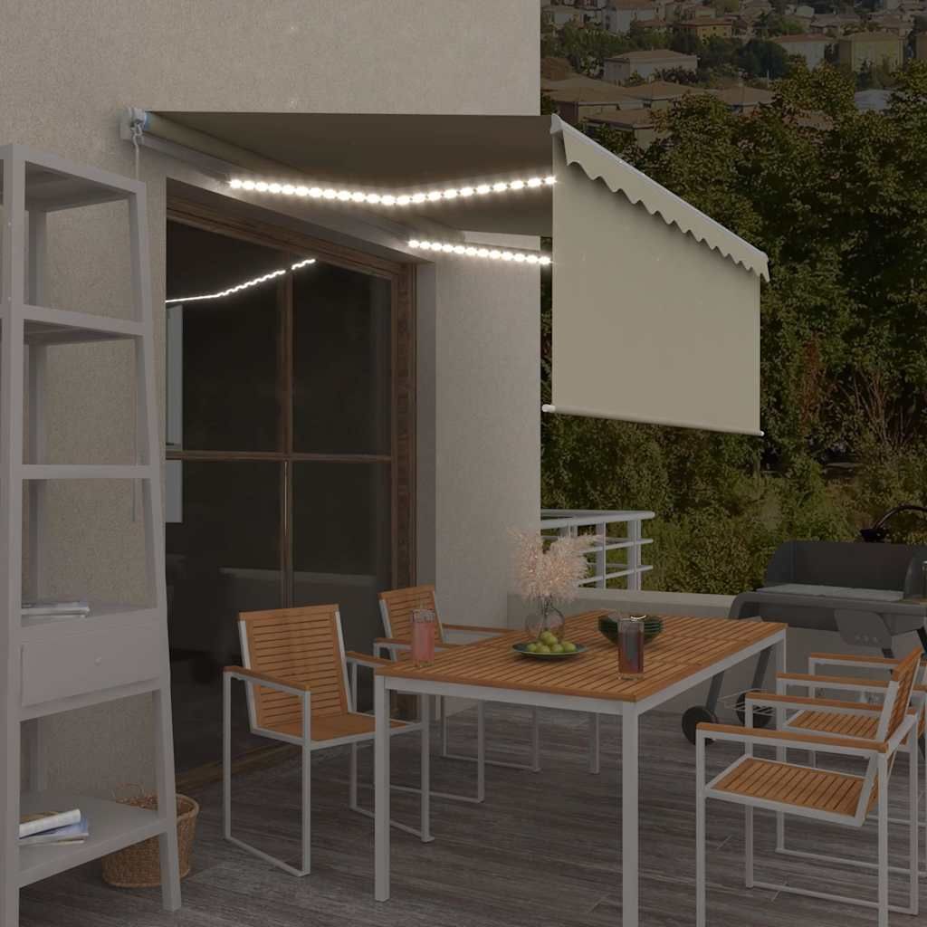 Tenda da Sole Retrattile Manuale con LED 3x2,5 m Crema vidaXL
