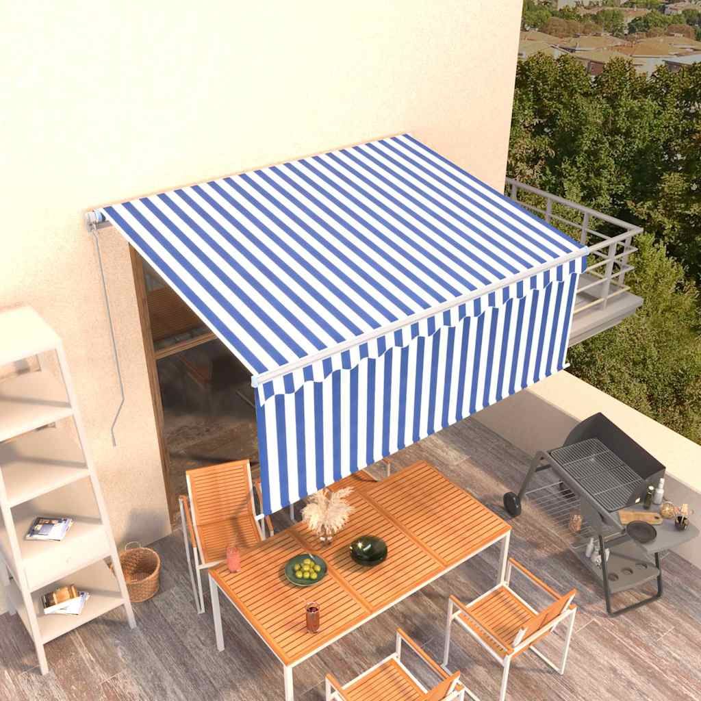 Tenda Sole Retrattile Manuale con Parasole 3,5x2,5 m Blu Bianco vidaXL