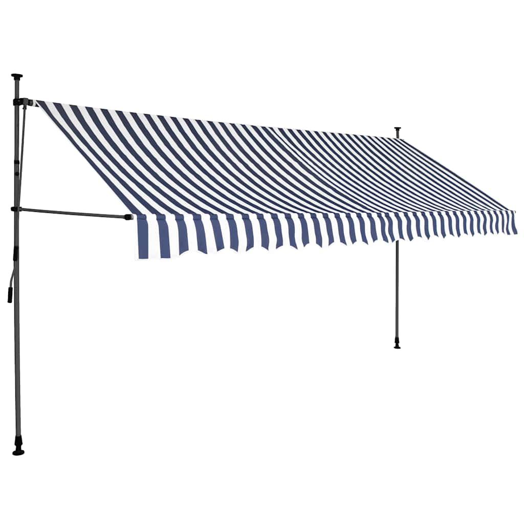 Tenda da Sole Retrattile Manuale con LED 350 cm Blu e Bianca vidaXL
